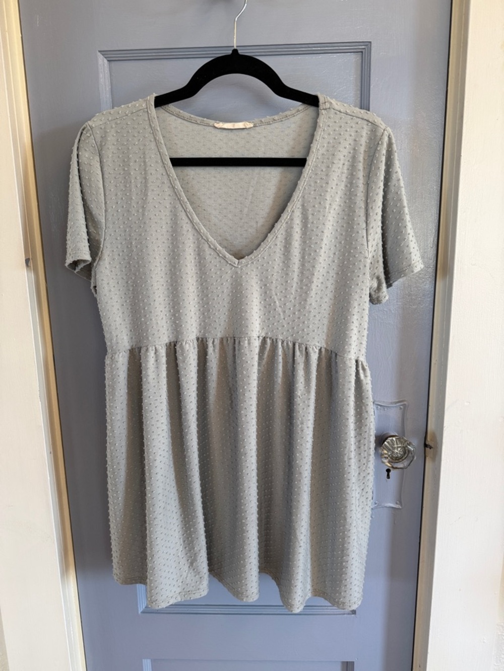 Hello MIZ Light Gray Short Sleeve V-Neck Babydoll Top - Maternity